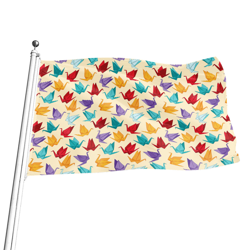 Colorful Origami Crane Pattern Print Flag