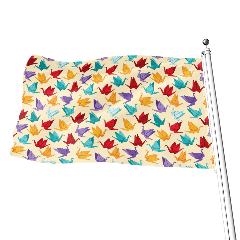 Colorful Origami Crane Pattern Print Flag