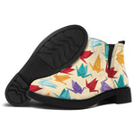Colorful Origami Crane Pattern Print Flat Ankle Boots