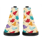Colorful Origami Crane Pattern Print Flat Ankle Boots