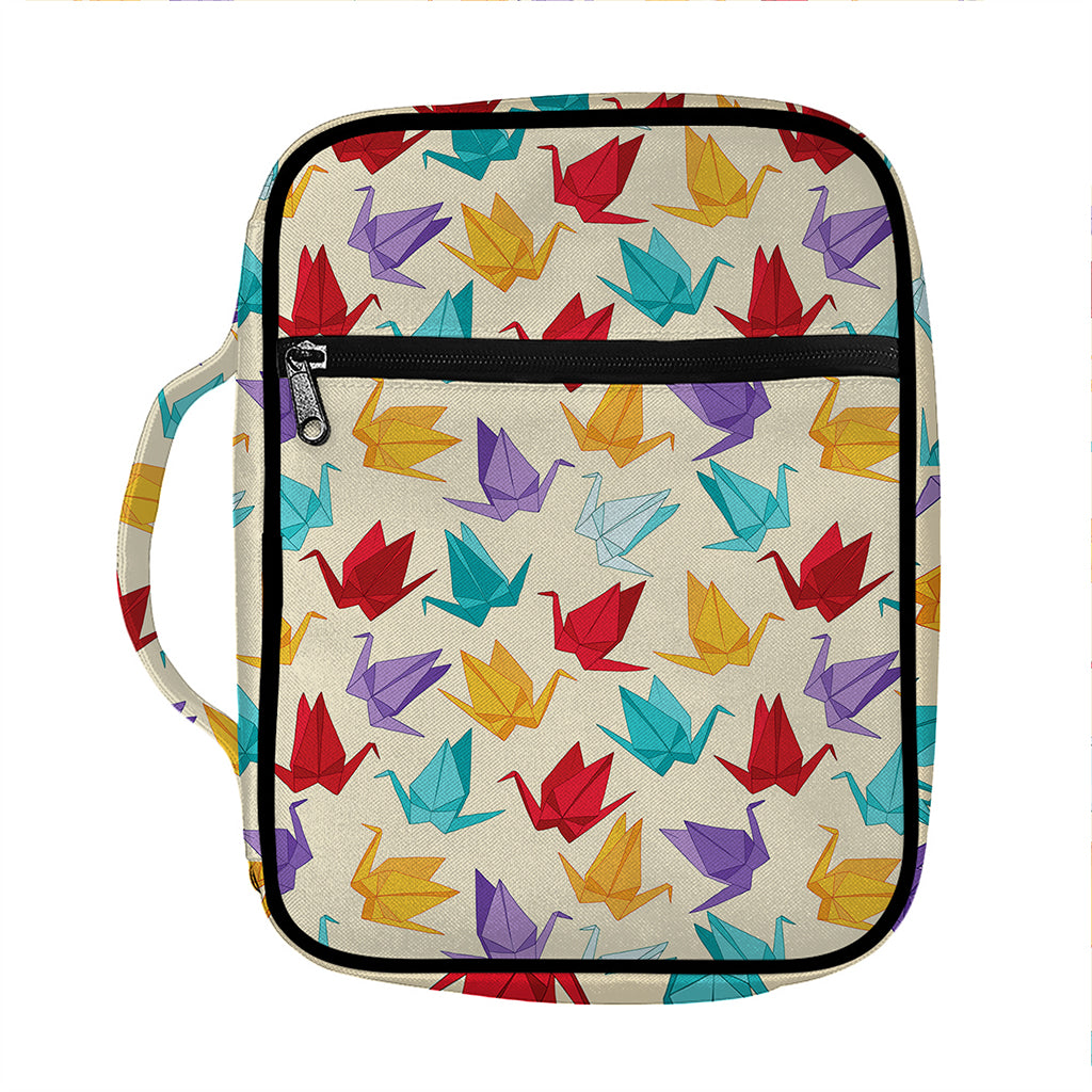 Colorful Origami Crane Pattern Print Front Pocket Bible Bag