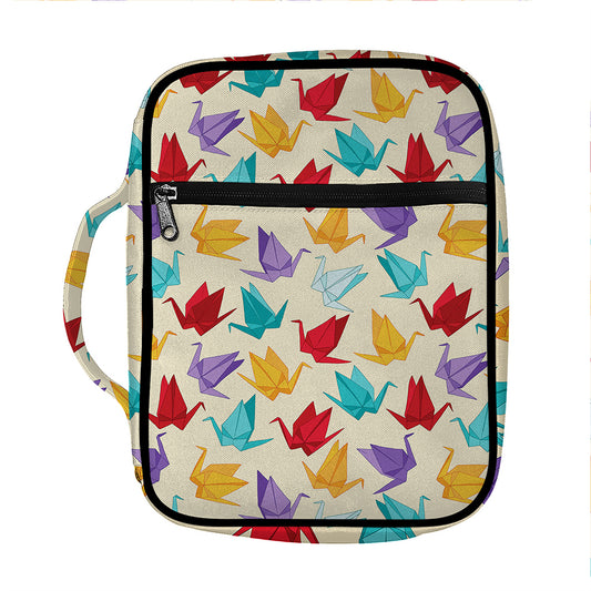 Colorful Origami Crane Pattern Print Front Pocket Bible Bag