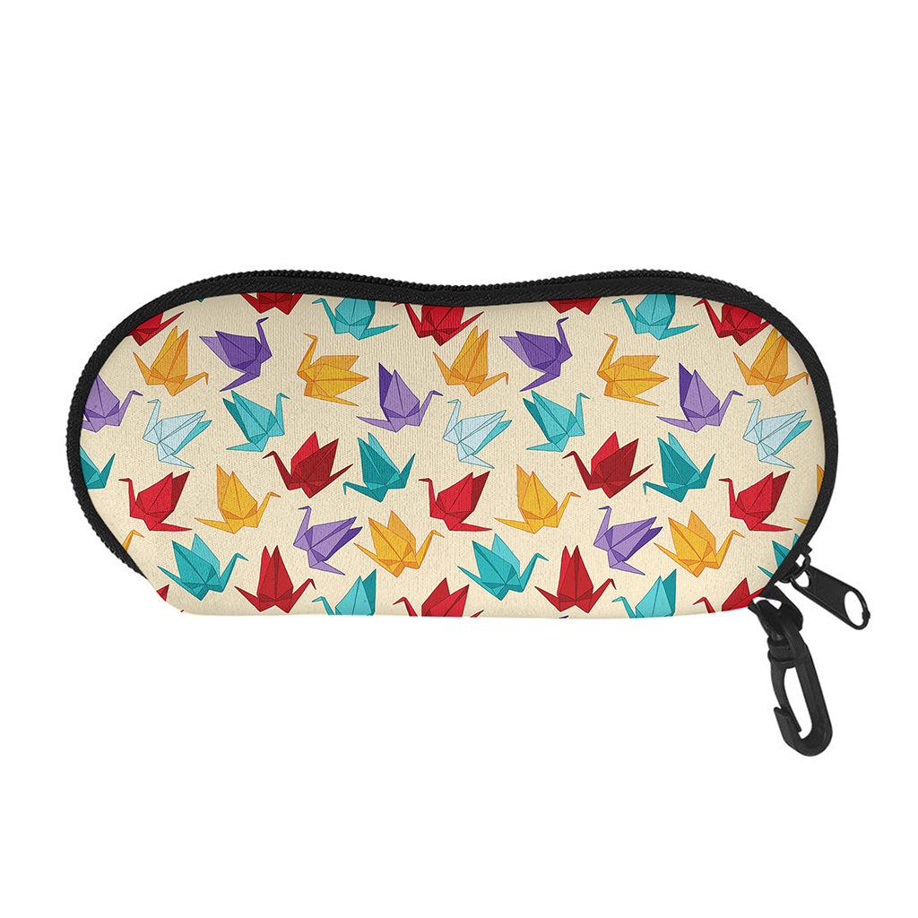 Colorful Origami Crane Pattern Print Glasses Case