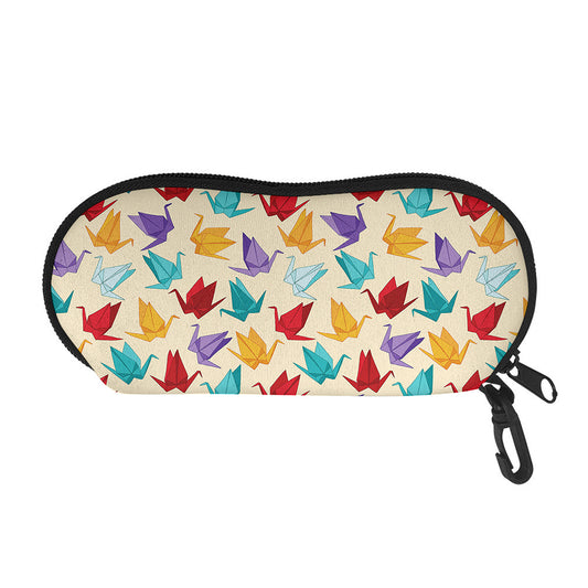 Colorful Origami Crane Pattern Print Glasses Case