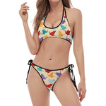 Colorful Origami Crane Pattern Print Halter Scoop Tie Side Bikini