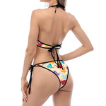 Colorful Origami Crane Pattern Print Halter Scoop Tie Side Bikini