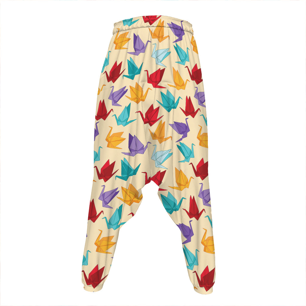 Colorful Origami Crane Pattern Print Hammer Pants