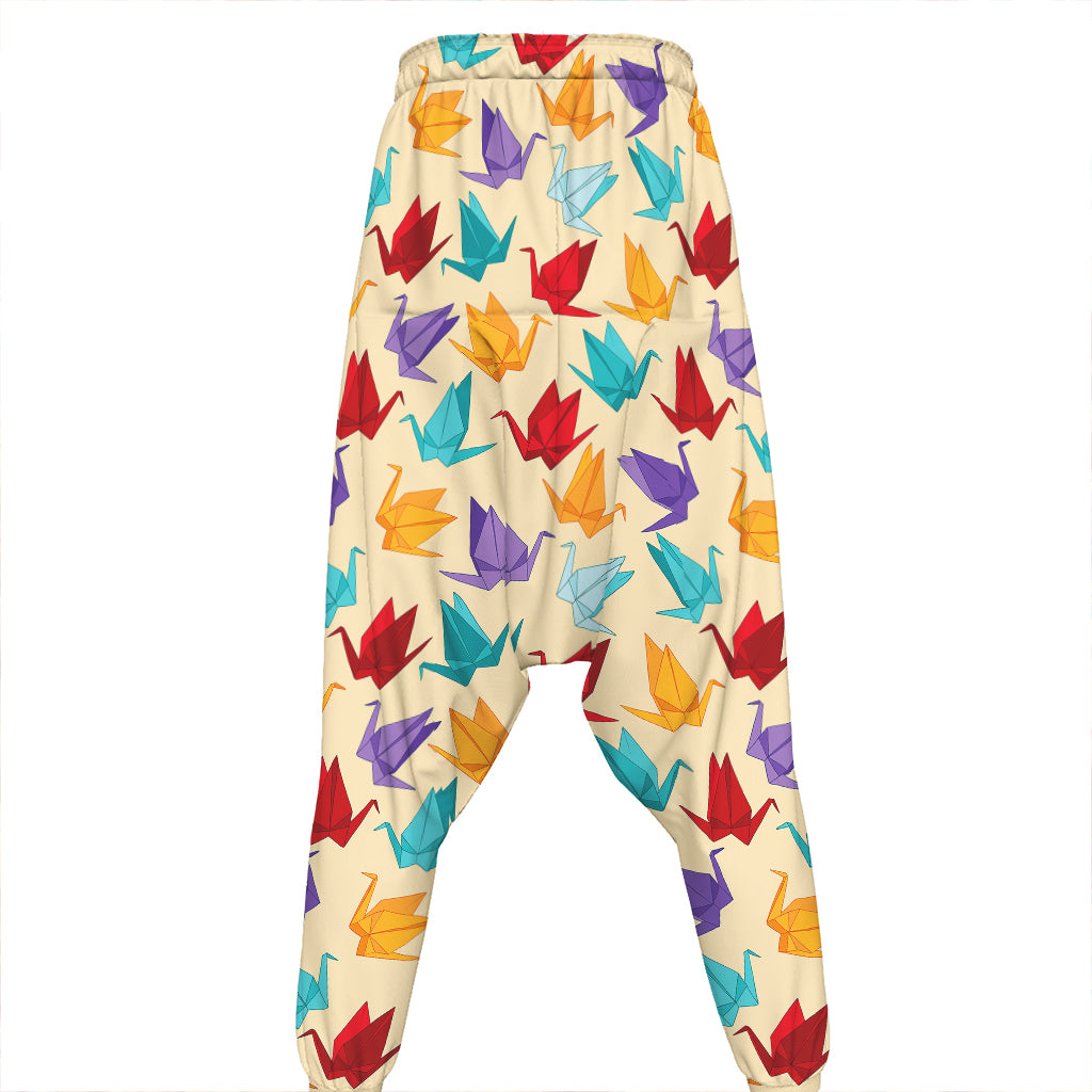 Colorful Origami Crane Pattern Print Hammer Pants
