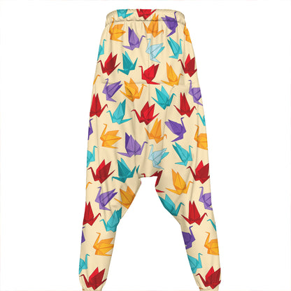 Colorful Origami Crane Pattern Print Hammer Pants