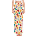 Colorful Origami Crane Pattern Print High Slit Maxi Skirt