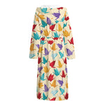 Colorful Origami Crane Pattern Print Hooded Bathrobe