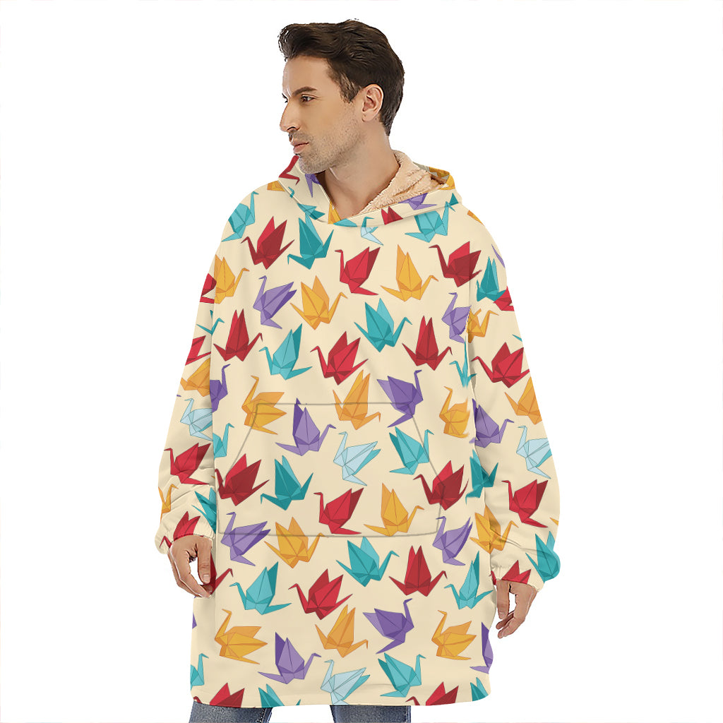 Colorful Origami Crane Pattern Print Hoodie Blanket