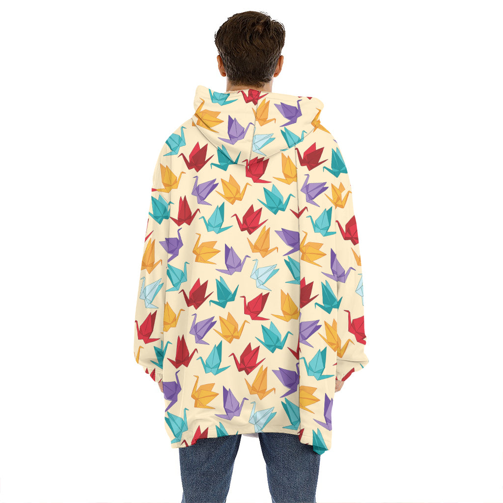 Colorful Origami Crane Pattern Print Hoodie Blanket