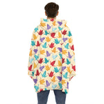 Colorful Origami Crane Pattern Print Hoodie Blanket