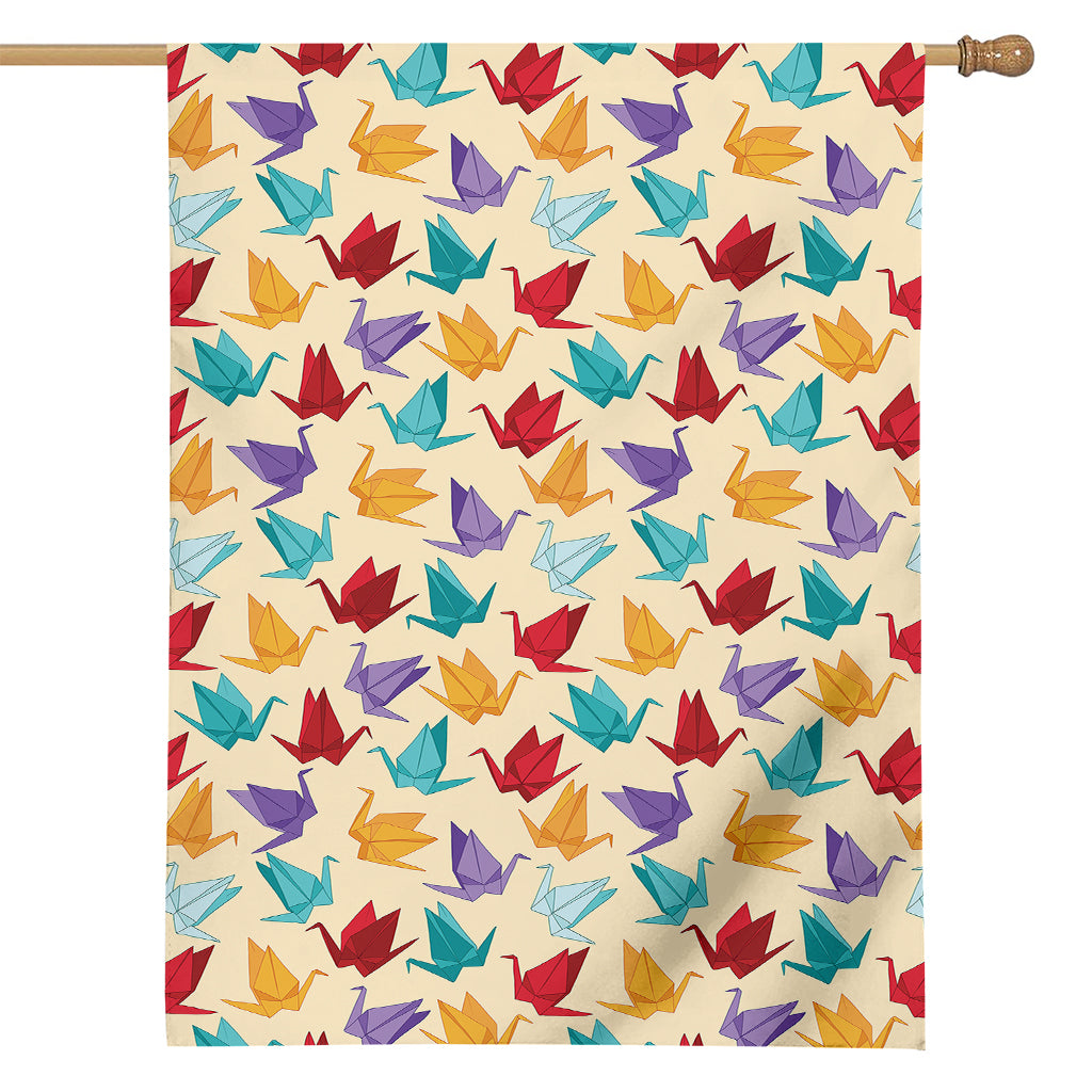 Colorful Origami Crane Pattern Print House Flag