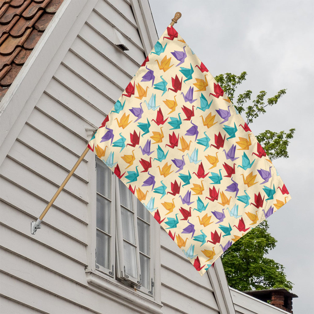 Colorful Origami Crane Pattern Print House Flag