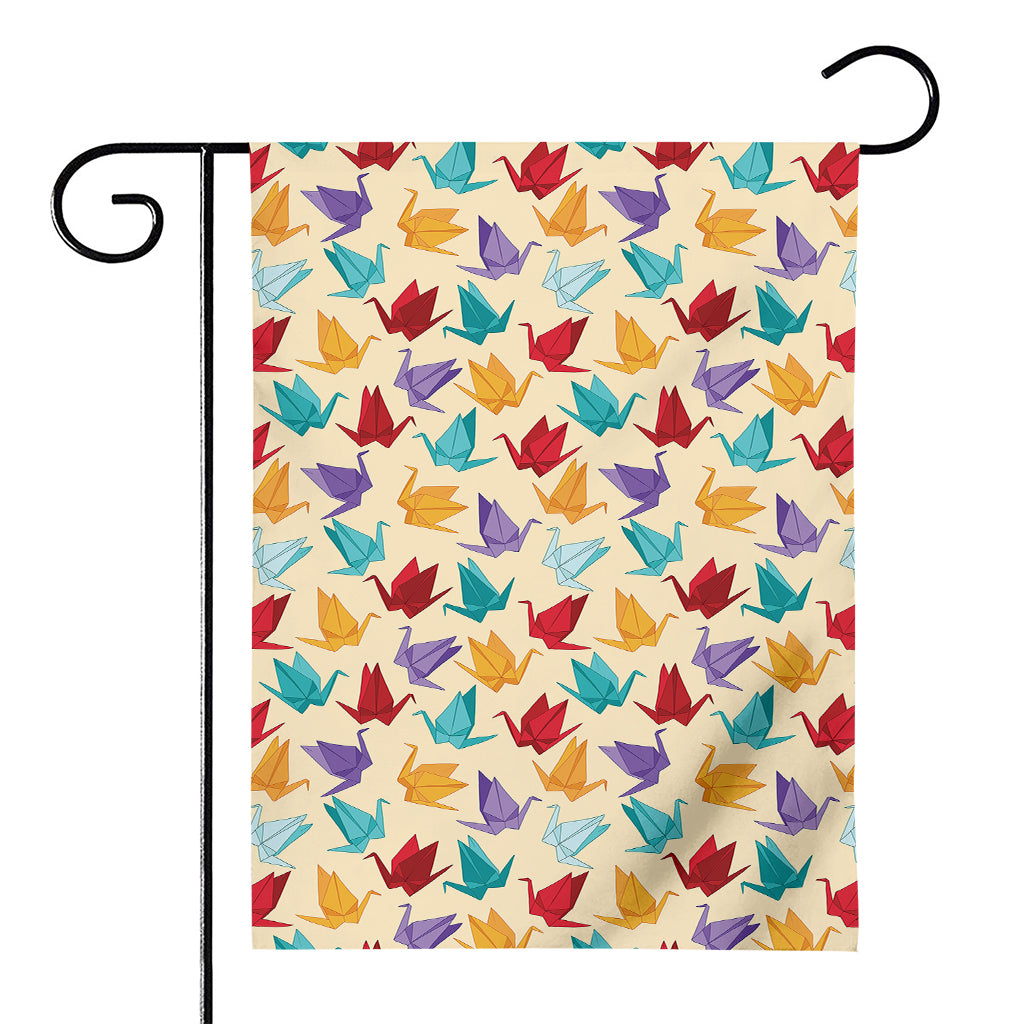 Colorful Origami Crane Pattern Print House Flag