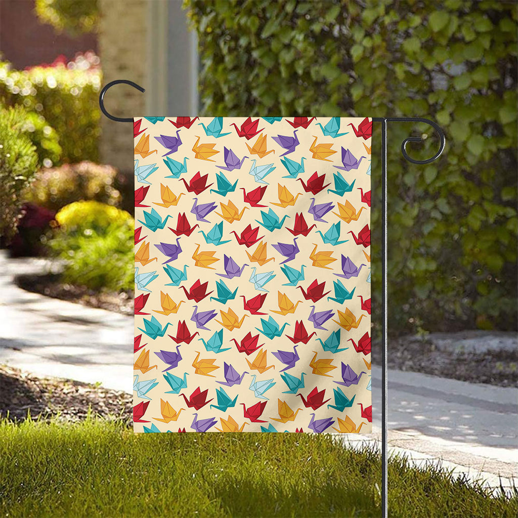 Colorful Origami Crane Pattern Print House Flag