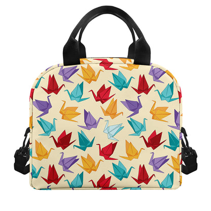 Colorful Origami Crane Pattern Print Insulated Lunch Bag
