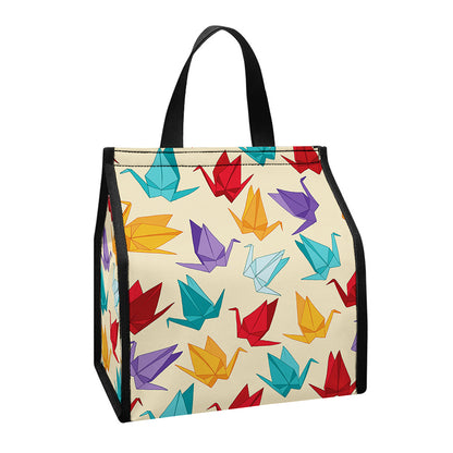 Colorful Origami Crane Pattern Print Insulated Lunch Tote