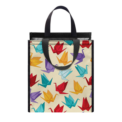 Colorful Origami Crane Pattern Print Insulated Lunch Tote