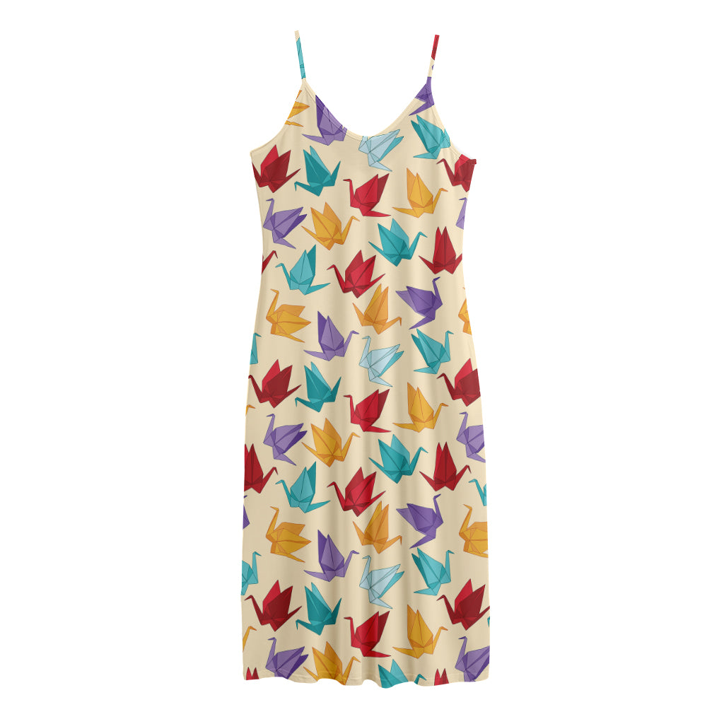Colorful Origami Crane Pattern Print Jersey Midi Cami Dress