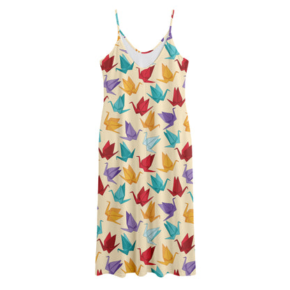 Colorful Origami Crane Pattern Print Jersey Midi Cami Dress