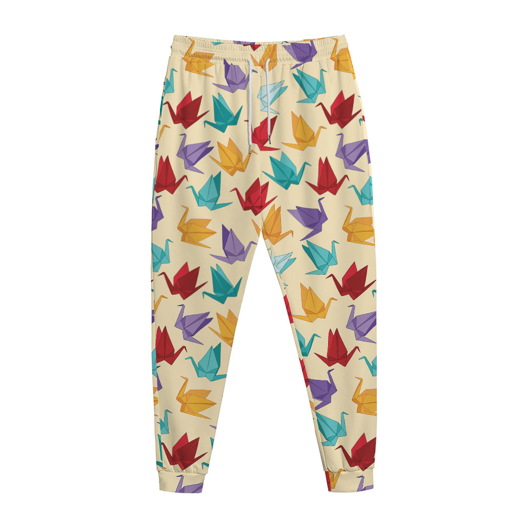 Colorful Origami Crane Pattern Print Jogger Pants