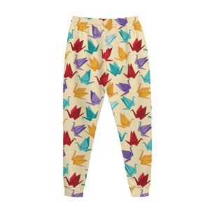 Colorful Origami Crane Pattern Print Jogger Pants