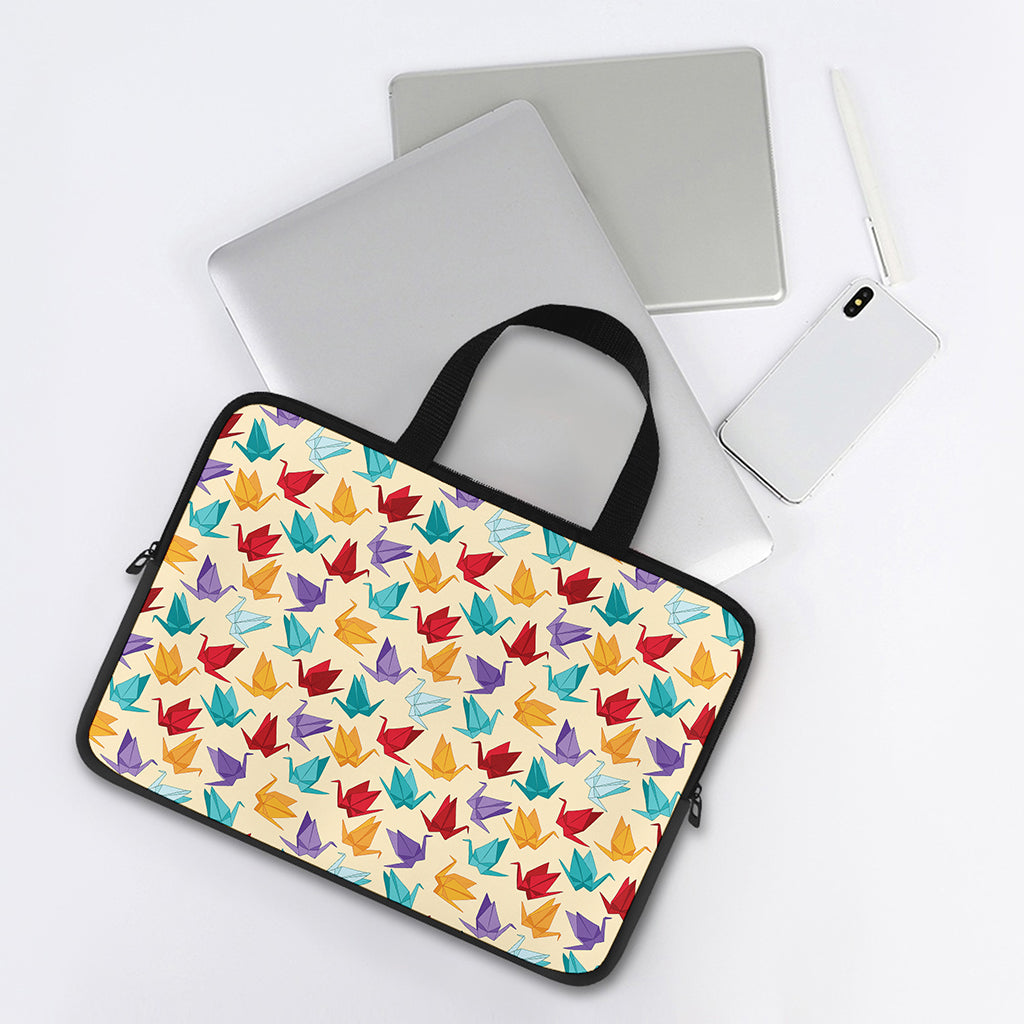 Colorful Origami Crane Pattern Print Laptop Sleeve With Handle