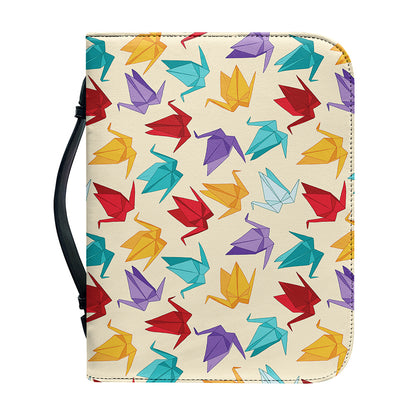 Colorful Origami Crane Pattern Print Leather Bible Cover