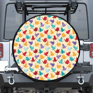 Colorful Origami Crane Pattern Print Leather Spare Tire Cover