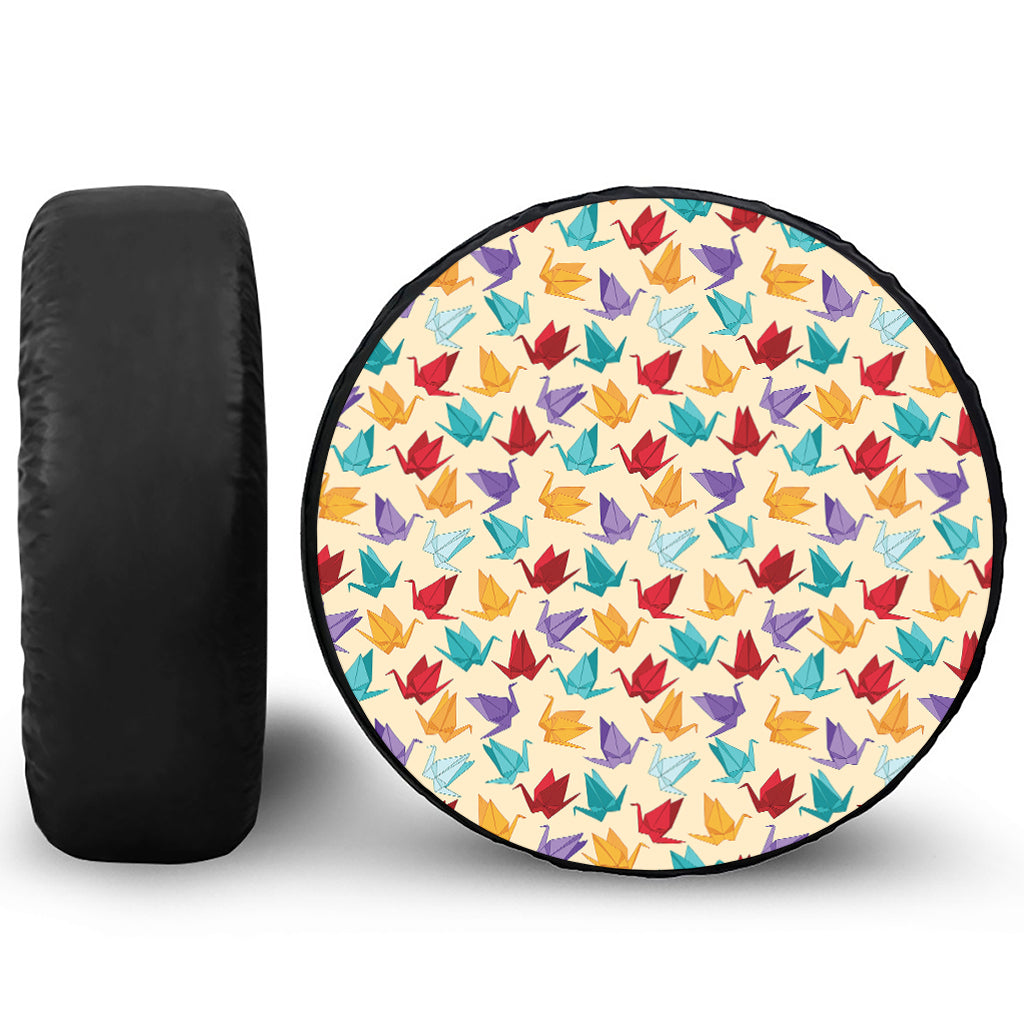 Colorful Origami Crane Pattern Print Leather Spare Tire Cover