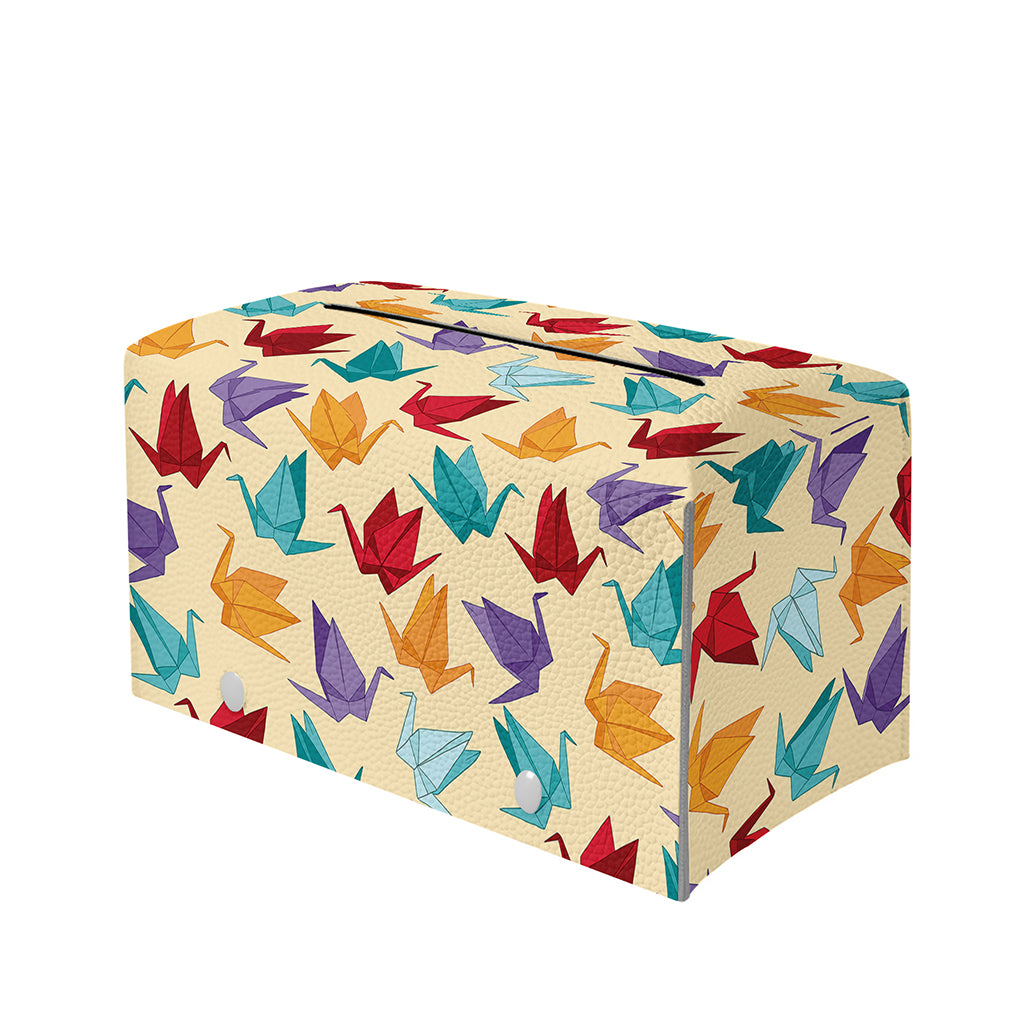Colorful Origami Crane Pattern Print Leather Tissue Box Cover