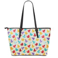 Colorful Origami Crane Pattern Print Leather Tote Bag With Zipper