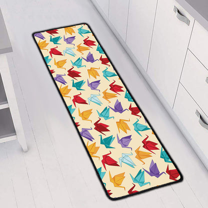 Colorful Origami Crane Pattern Print Long Kitchen Mat