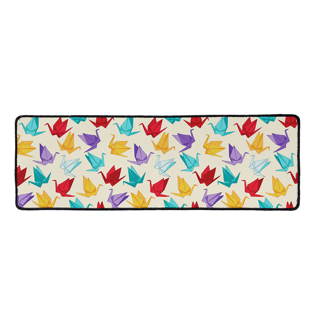 Colorful Origami Crane Pattern Print Long Kitchen Mat