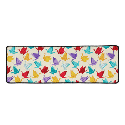 Colorful Origami Crane Pattern Print Long Kitchen Mat