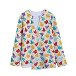 Colorful Origami Crane Pattern Print Long Sleeve Short Coat