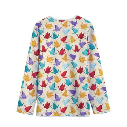 Colorful Origami Crane Pattern Print Long Sleeve Short Coat