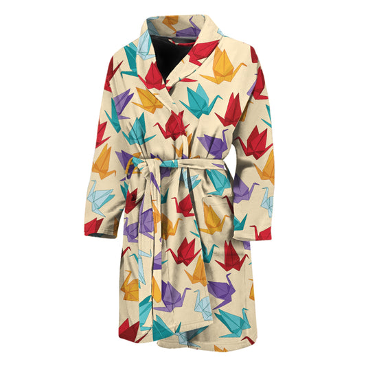 Colorful Origami Crane Pattern Print Men's Bathrobe