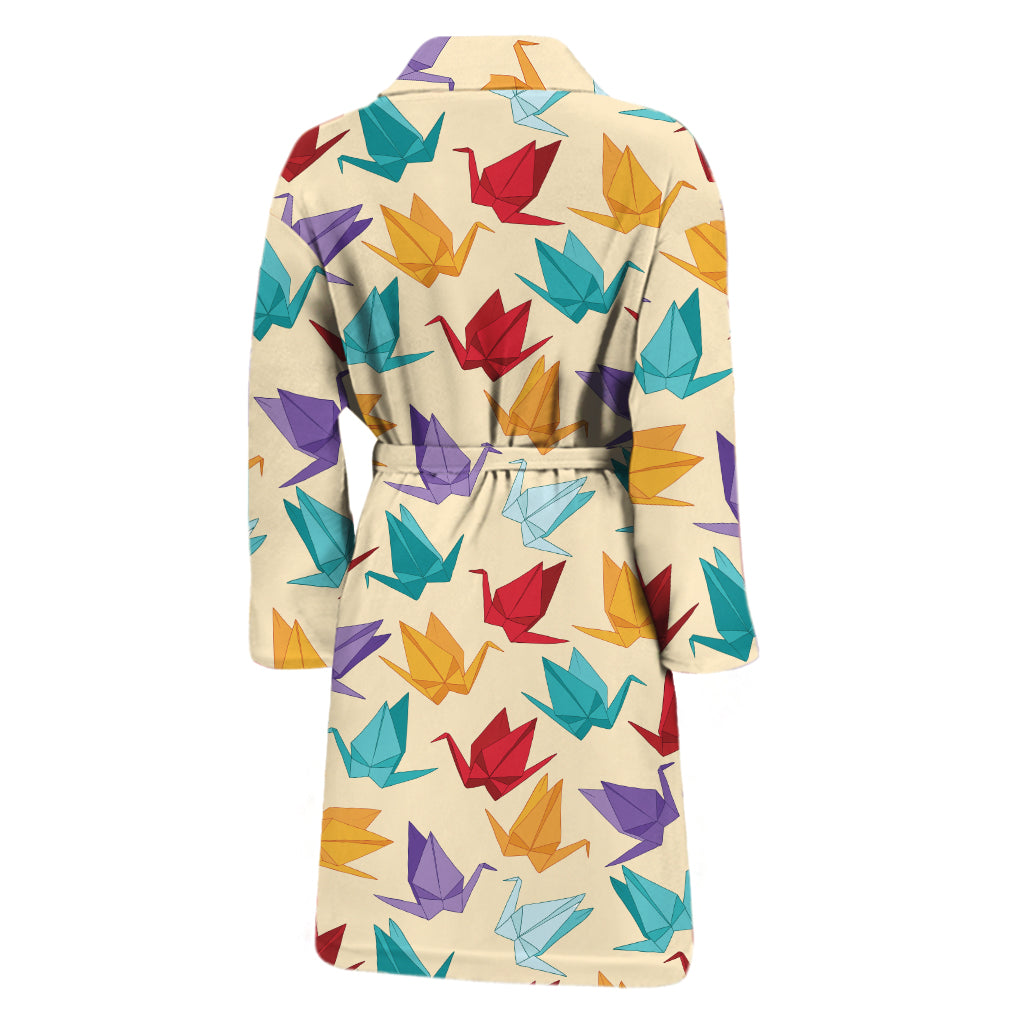 Colorful Origami Crane Pattern Print Men's Bathrobe