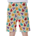 Colorful Origami Crane Pattern Print Men's Beach Shorts