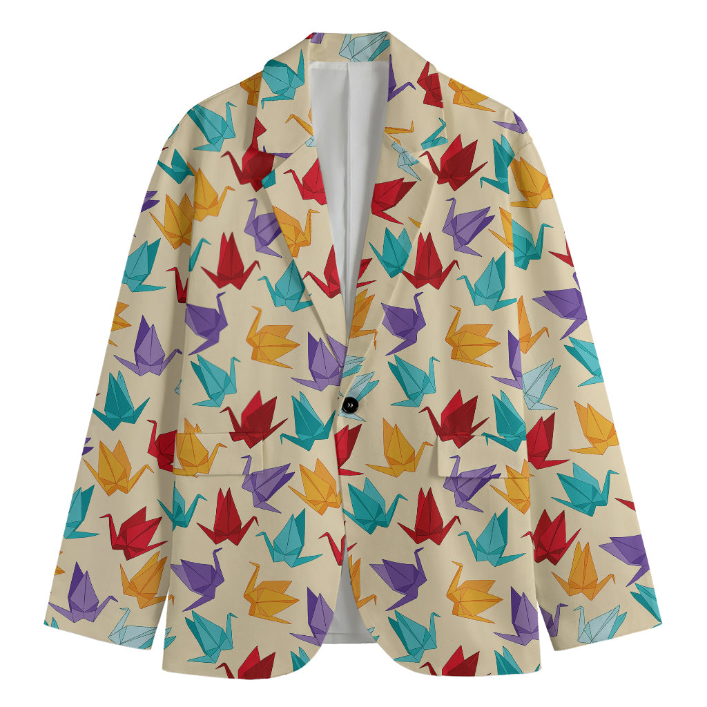 Colorful Origami Crane Pattern Print Men's Blazer
