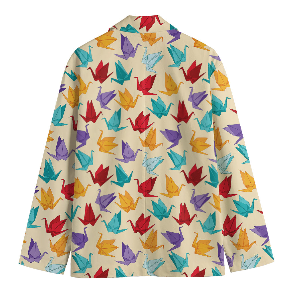 Colorful Origami Crane Pattern Print Men's Blazer