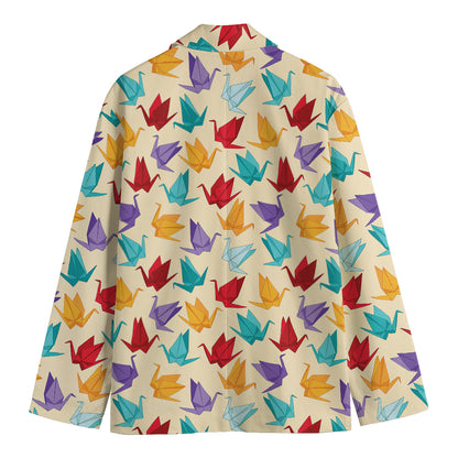 Colorful Origami Crane Pattern Print Men's Blazer