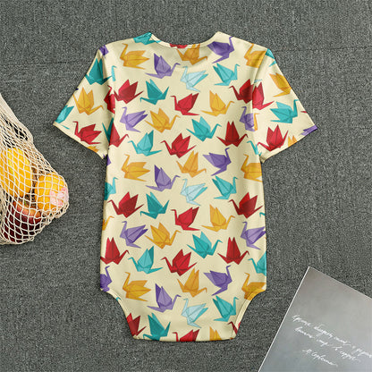 Colorful Origami Crane Pattern Print Men's Bodysuit