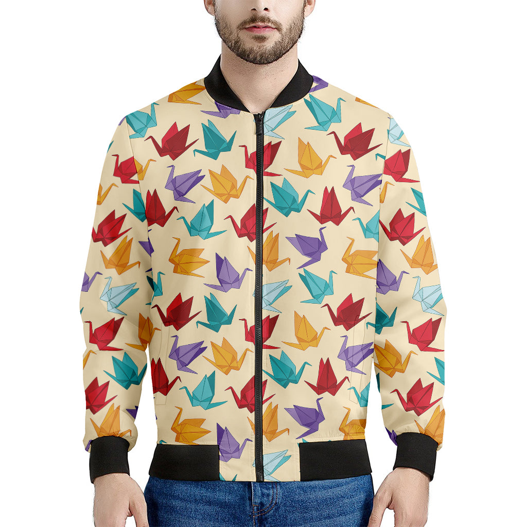 Colorful Origami Crane Pattern Print Men's Bomber Jacket