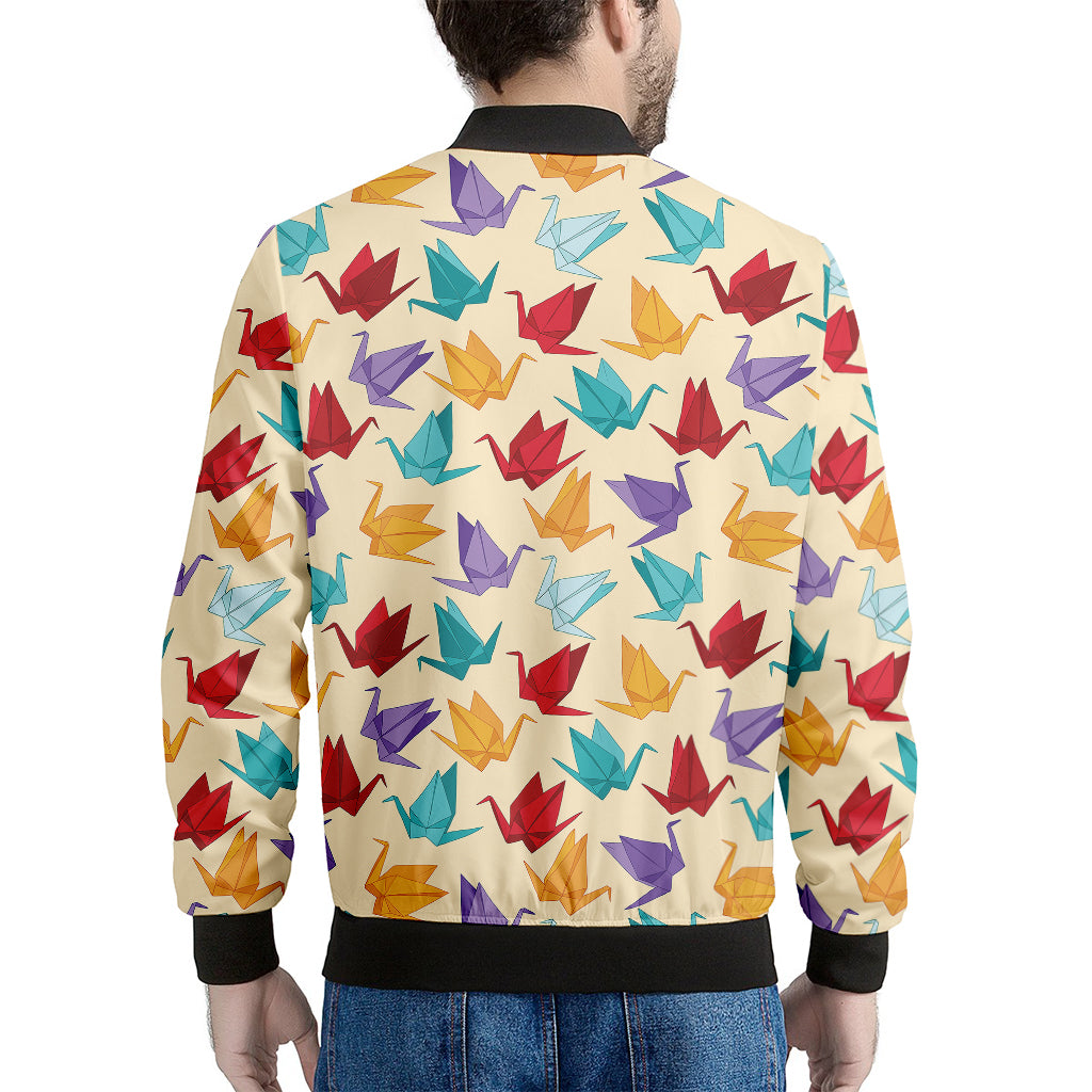 Colorful Origami Crane Pattern Print Men's Bomber Jacket