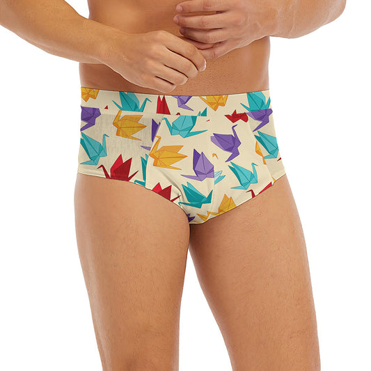 Colorful Origami Crane Pattern Print Men's Briefs